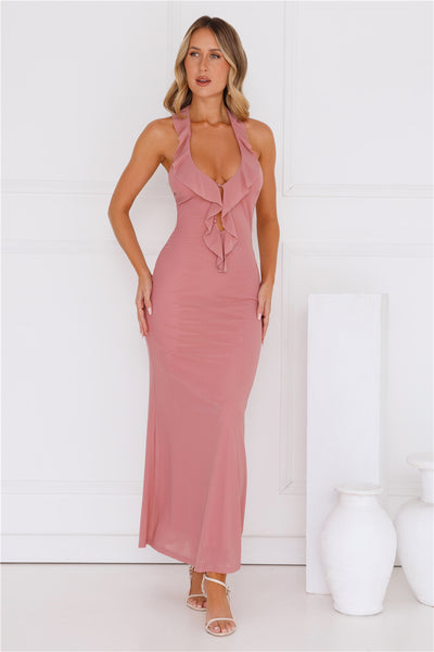 Everly Halter Mesh Maxi Dress Pink