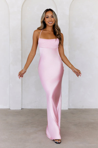 Welcome Fashionista Satin Maxi Dress Pink