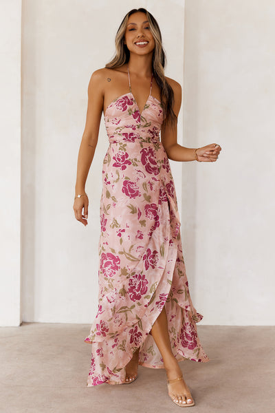 Meadow Of Dreams Halter Maxi Dress Pink