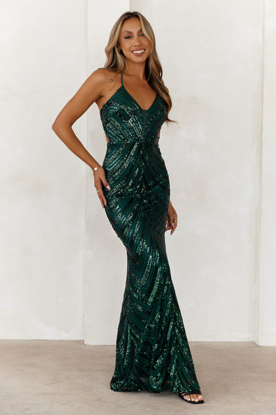 Glittering Mirage Sequin Maxi Dress Hunter