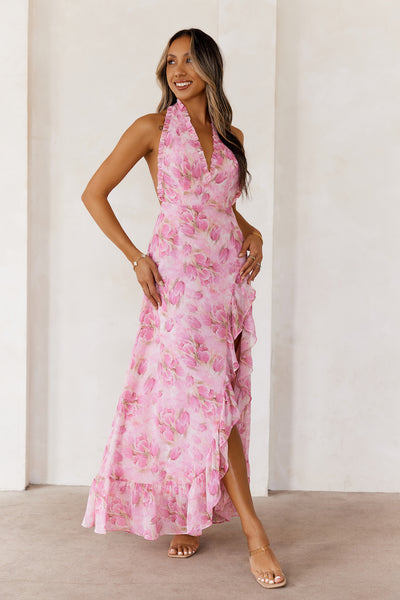 Passionate Paths Halter Maxi Dress Pink