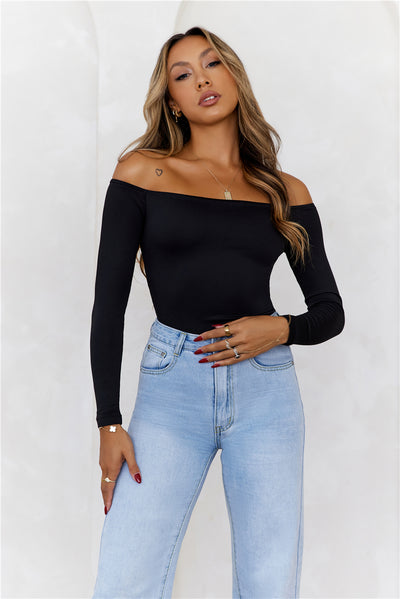 BASE Flawless Off Shoulder Long Sleeve Top Black