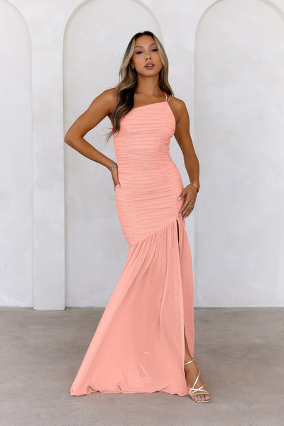 Events Diary One Shoulder Maxi Dress Peach