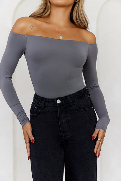 BASE Flawless Off Shoulder Long Sleeve Top Charcoal