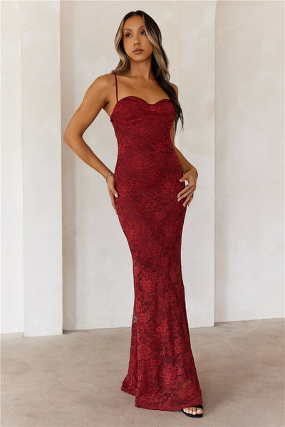 Chasing Midnight Lace Maxi Dress Wine