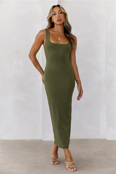 HELLO MOLLY BASE Premium Bodycon Maxi Dress Army