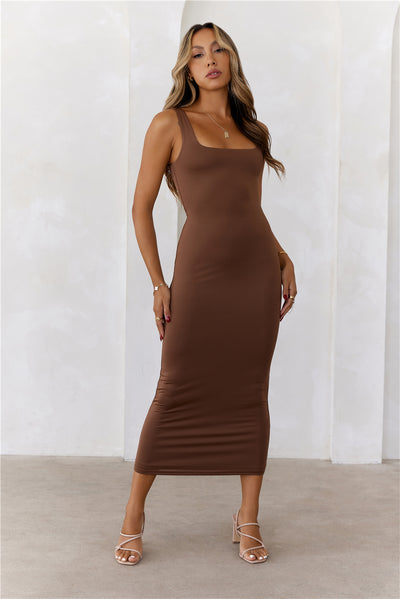 HELLO MOLLY BASE Premium Bodycon Maxi Dress Chocolate