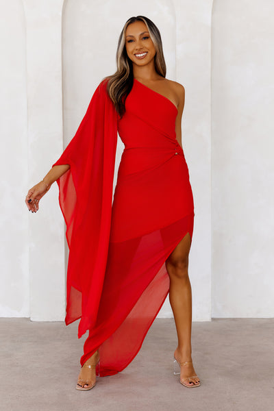 Beauty Destination One Shoulder Maxi Dress Red