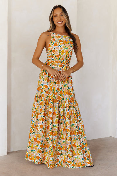 Floral Whispers Maxi Dress Orange