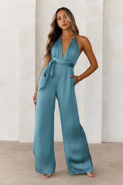 Disco Under The Stars Halter Jumpsuit Teal