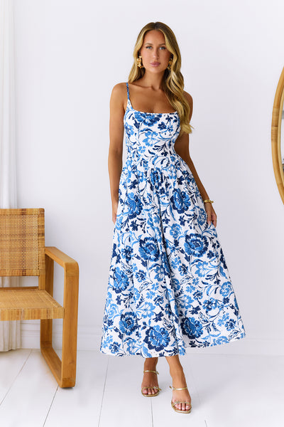 Fresh Blossom Maxi Dress Blue