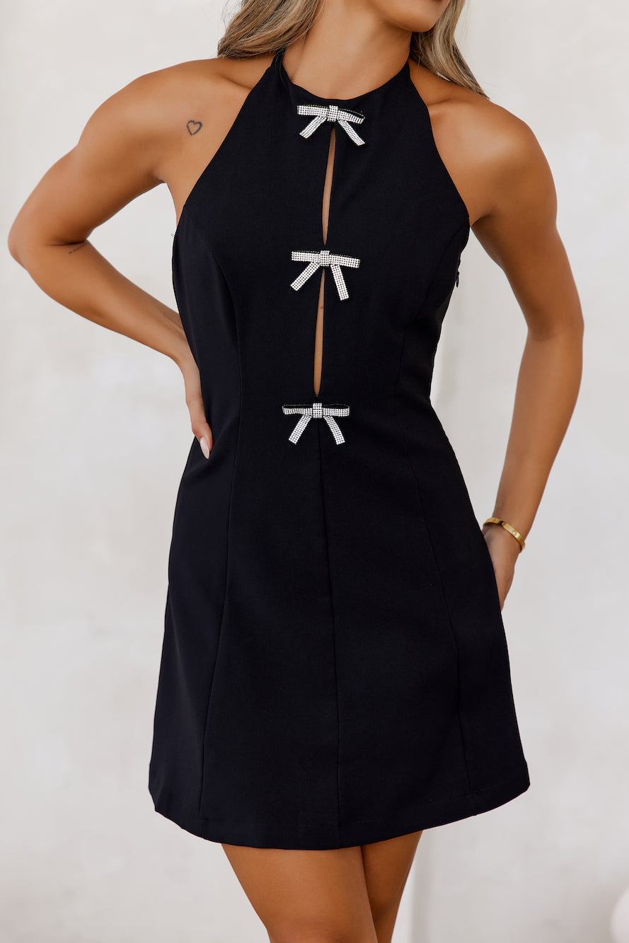 Ultimate Showstopper Halter Mini Dress Black