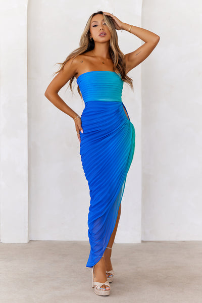 Crystal Ball Celebration Strapless Midi Dress Blue