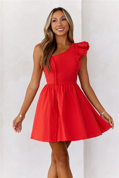 Dress For Success One Shoulder Mini Dress Red