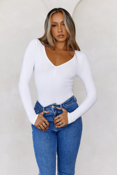 BASE The Flatter Me Long Sleeve Ribbed Bodysuit White