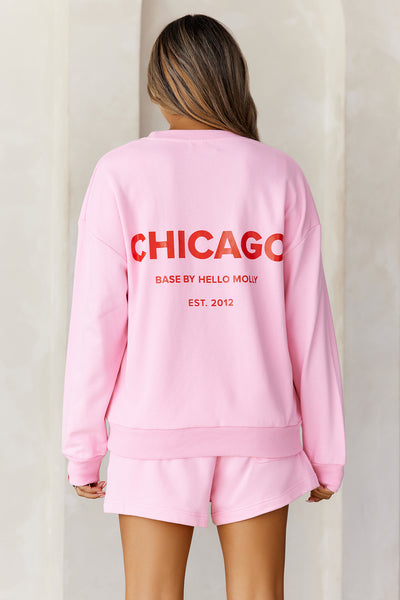 BASE Round Neck Chicago Sweatshirt Pink