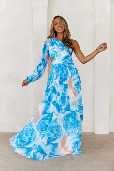 Tide Treasures One Shoulder Maxi Dress Blue