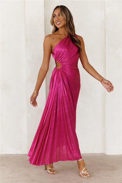 Sapphire Soirée One Shoulder Maxi Dress Fuchsia