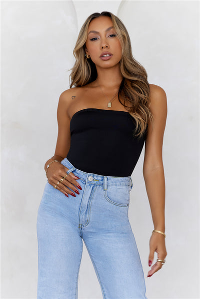 HELLO MOLLY BASE Longline Strapless Bandeau Top Black