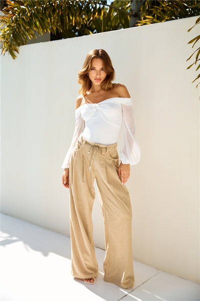 LIONESS Slouched Tie Up Pants Latte