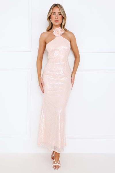 Star Shine Halter Sequin Maxi Dress Pink