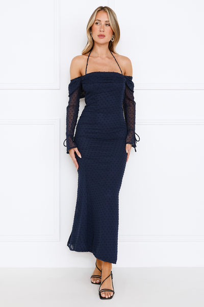 One Stylish Moment Off Shoulder Maxi Dress Navy