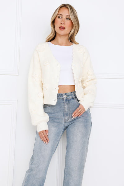 World Of Luxe Knit Cardigan Cream