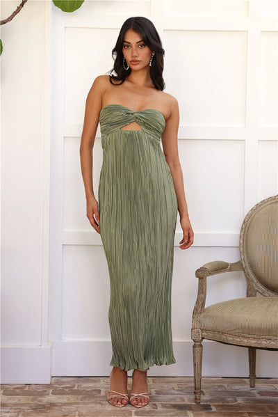 Wearing This Tonight Plisse Strapless Maxi Dress Sage