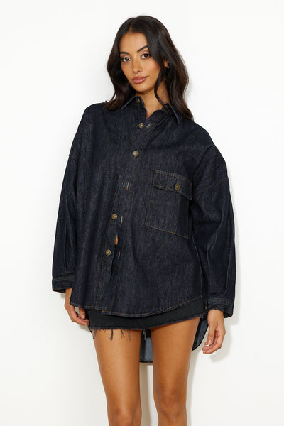 LIONESS NYC Boyfriend Shirt Dark Denim