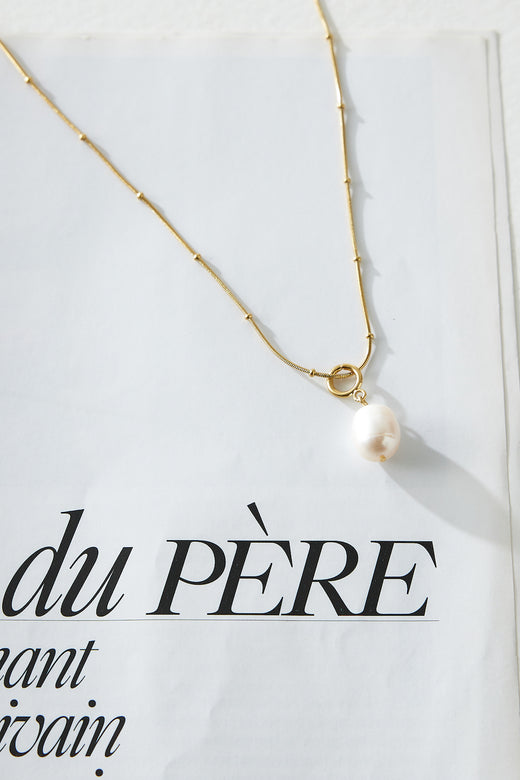18k Gold Plated Statement Pearl Necklace Gold