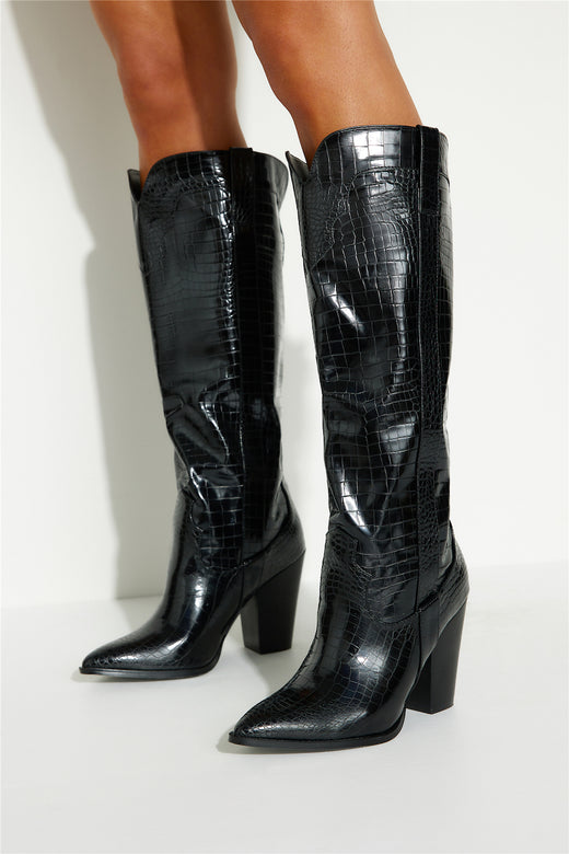 BILLINI Francoise Boots Shiny Black Croc