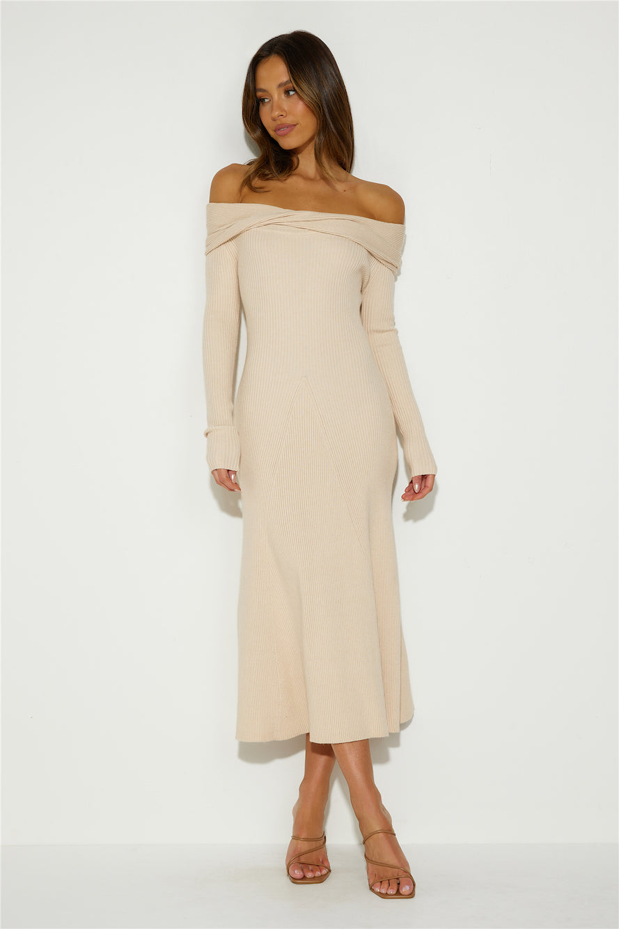 Unfolding Adventure Midi Dress Beige