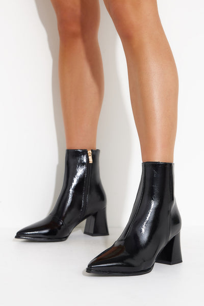 Caden Ankle Boots Black Crinkle Patent