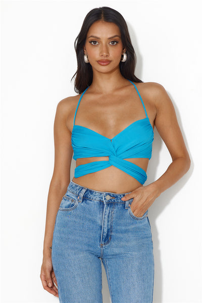 Festival Hours Halter Crop Top Blue