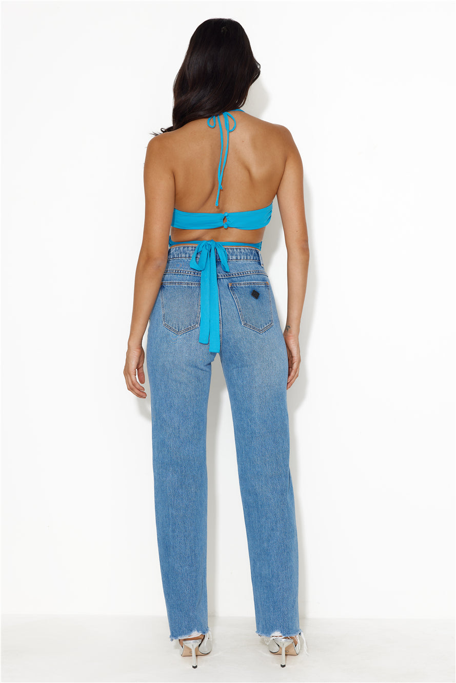 Festival Hours Halter Crop Top Blue