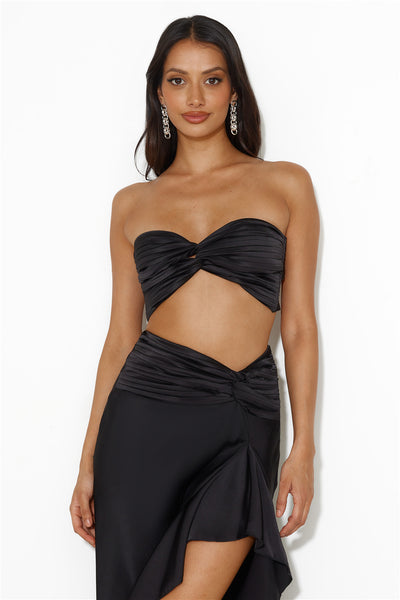 Diary Of Secrets Satin Strapless Crop Top Black