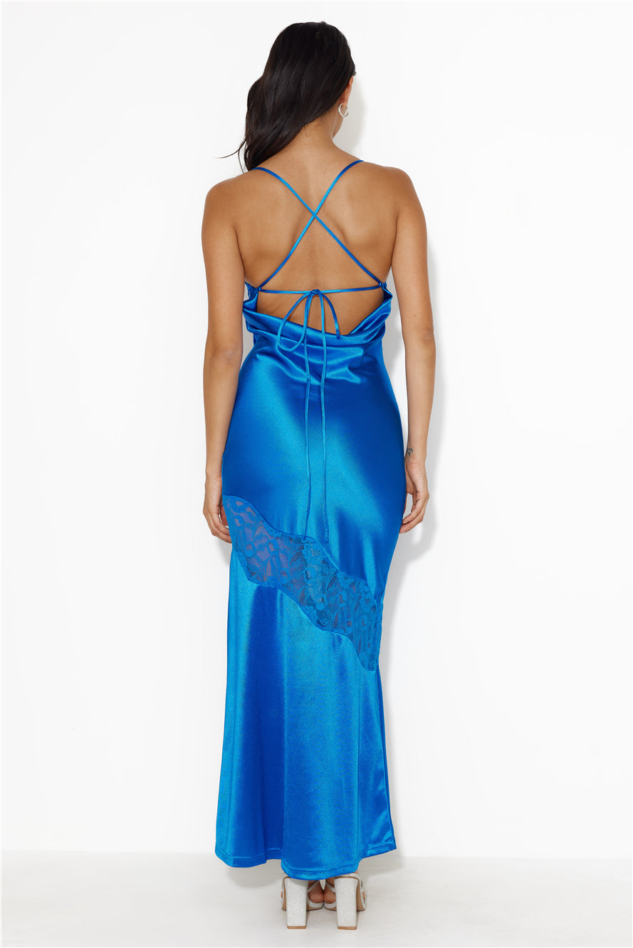 Formal Retreat Satin Maxi Dress Blue