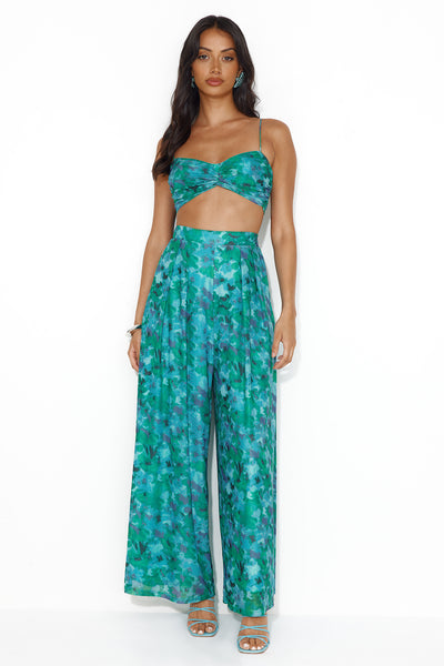 Tropical Rainforest Mesh Wide Leg Pants Green