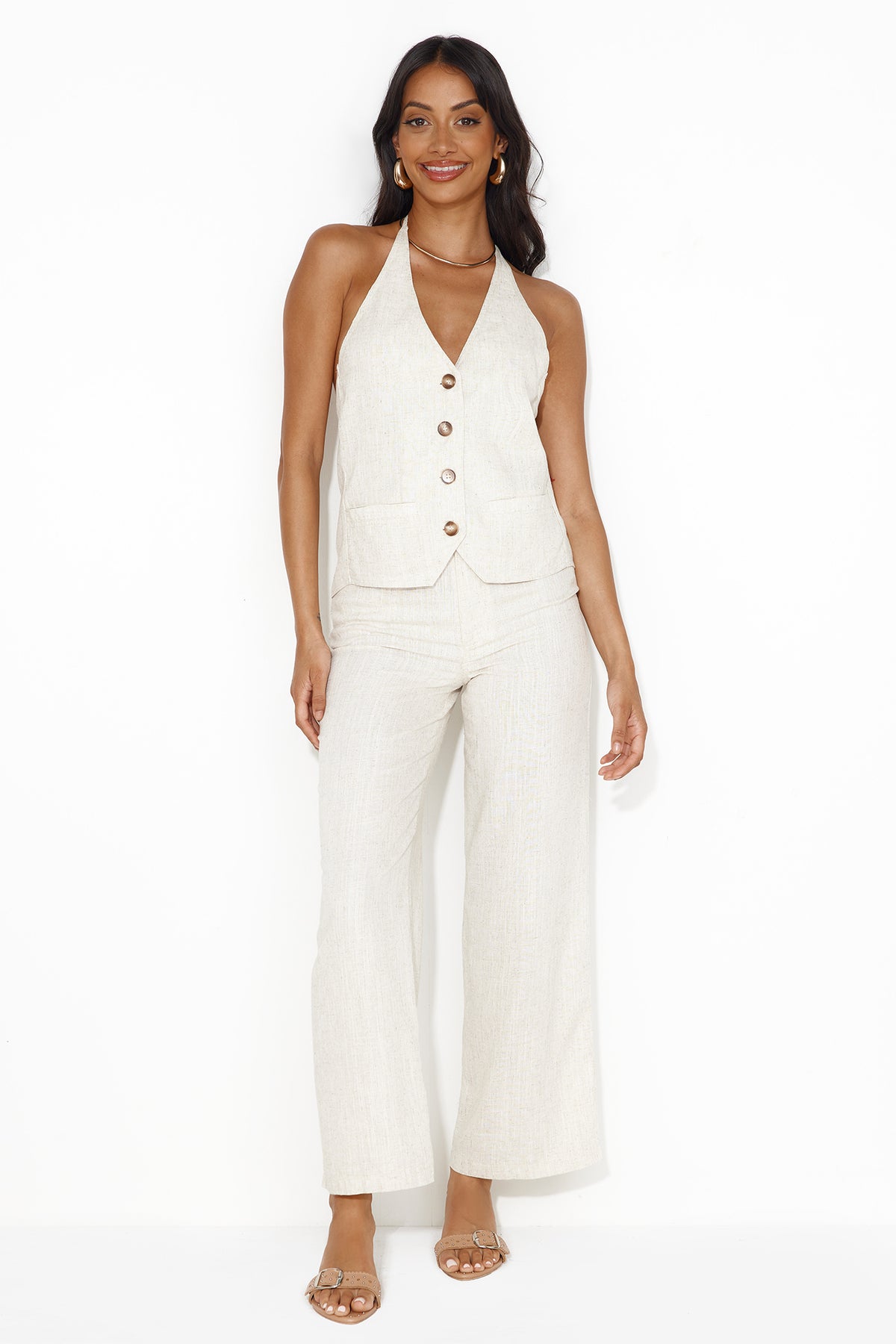 Country Retreat Linen Blend Vest Top Natural