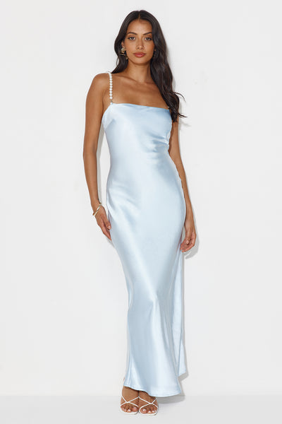 Mermaid Dreams Satin Maxi Dress Light Blue