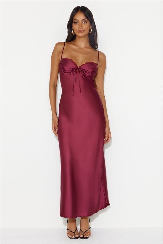 Winery Wedding Satin Maxi Dress Wine
