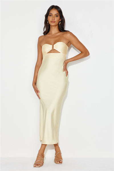 Unlike No Other Strapless Satin Maxi Dress Yellow