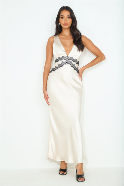 Personal Experience Satin Maxi Dress Cream