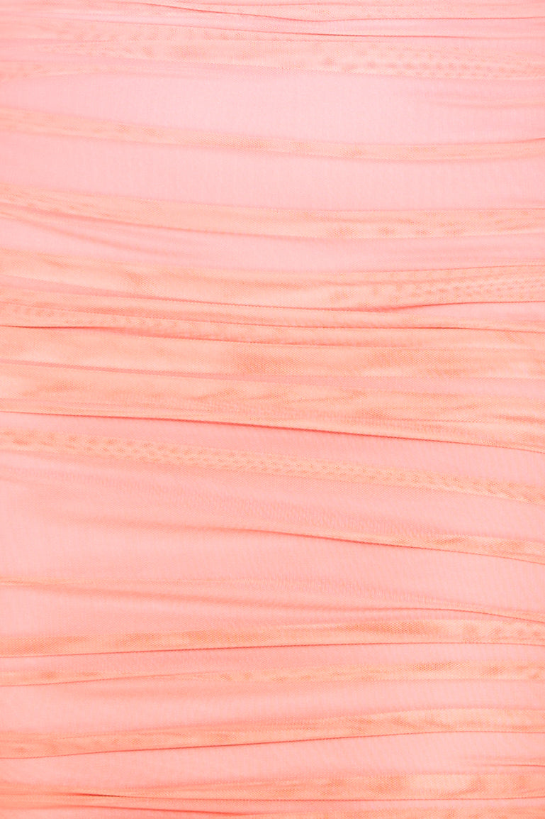 Sun Is Setting One Shoulder Mesh Maxi Dress Pink