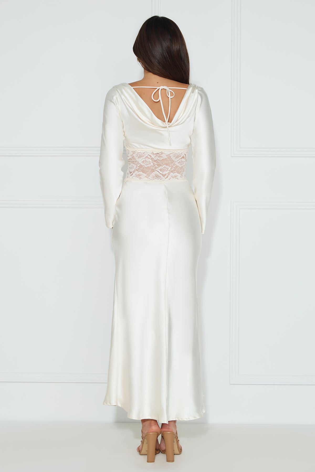 Queen Visits Long Sleeve Satin Maxi Dress Champagne