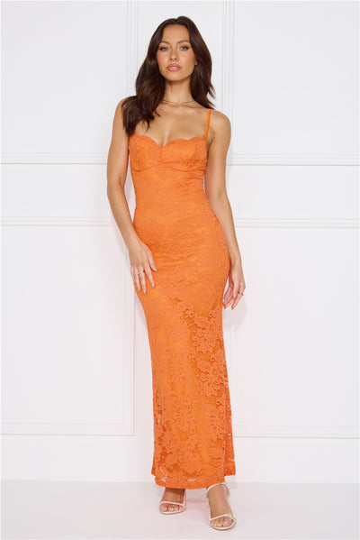 Soft Sweet Lace Maxi Dress Orange