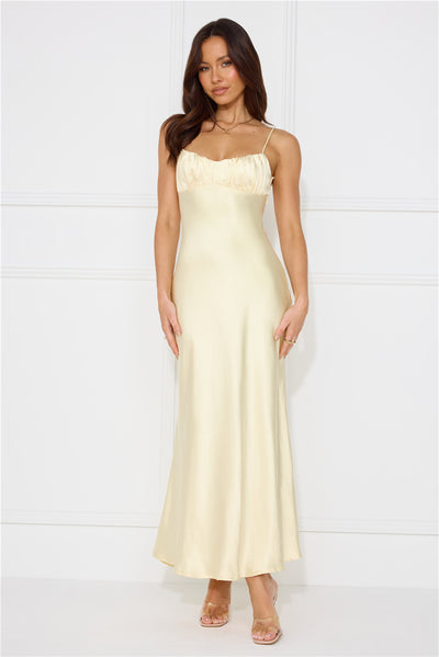 Silk Shimmers Satin Maxi Dress Yellow