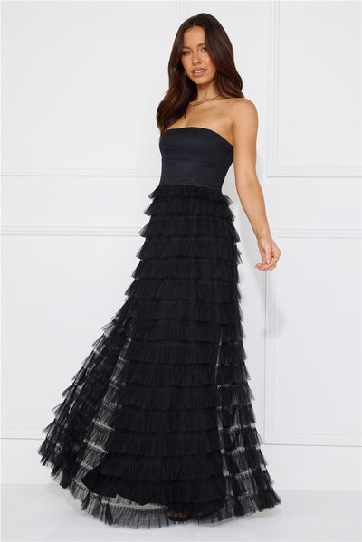 Honeyed Horizons Strapless Mesh Maxi Dress Black