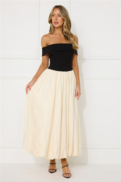 Regency Era Off Shoulder Bubble Midi Dress Black