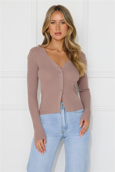 Buttoned Up Ribbed Long Sleeve Top Brown